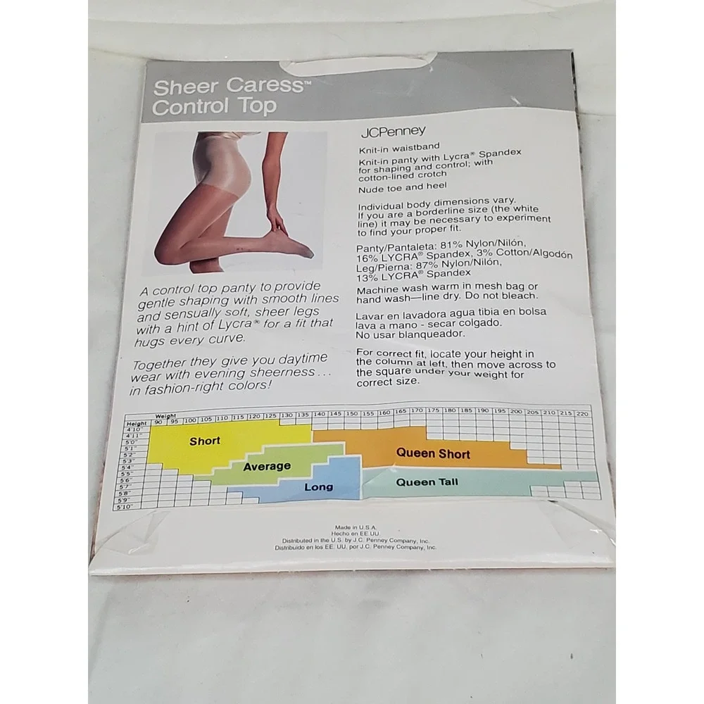 Vntg. JCPenney Sheer Caress Control Top Pantihose Little Beige Sandalfoot SZ:Avg
